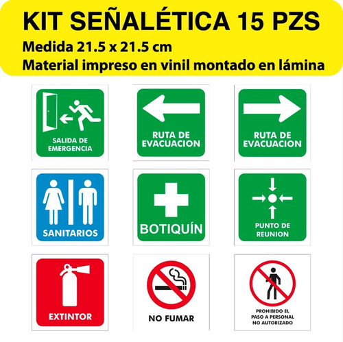 Señalética De Seguridad 15 Pzs (21.5x21.5 Cm, Vinil)