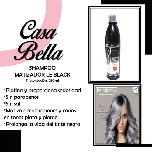 Imagen 3 de 8 de Shampoo Matizador Negro Para Cabellos Platinados 250 Ml