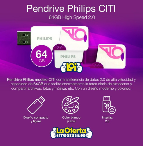 Pendrive Philips Citi 64gb Usb Oferta Loi