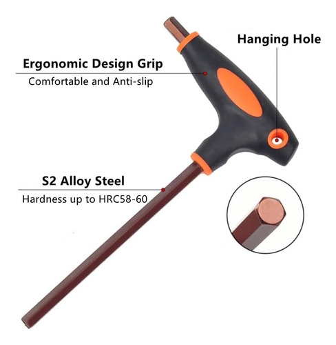 Unifizz De 7 Mm Metr T-handle Hex Key Dual Flat Flat Hexagon