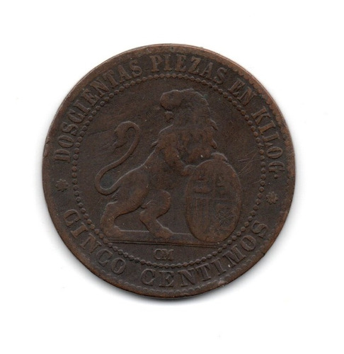 Moneda España 5 Centimos Año 1870 Km#662