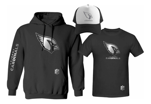 Kit Sudadera + Playera + Gorra Arizona Cardinals Nfl Silver