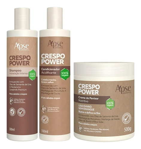 Kit Apse Crespo Power Shampoo Condicionador Creme De Pentear