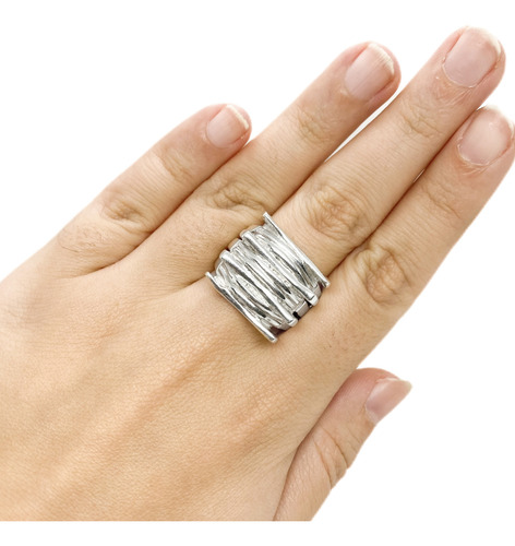 Anillo Ancho Barras Barritas Intercaladas Plata 925 T:19 Plateado 19