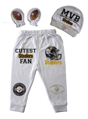 Ropa Bebé Pantalon Gorro Y Manoplas Paquete Steelers