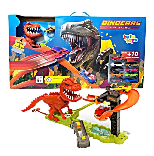 Pista Dinosaurio T-rex  Hot Doble Lavado + 10 Carros Grande