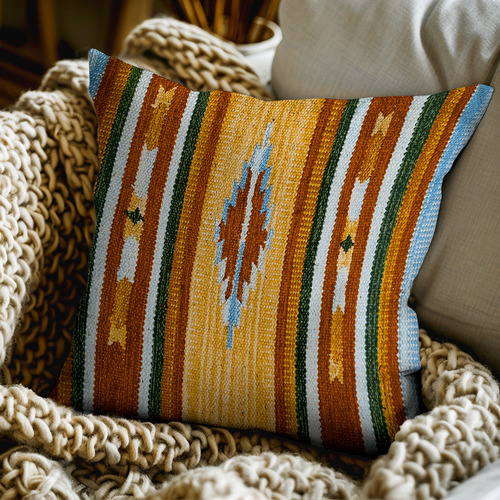 1 Capa De Almofada Kilim 100% Algodão 45x45 M04 Cor D4kil Amarelo Azul Vermelho Verde Laranja Cru