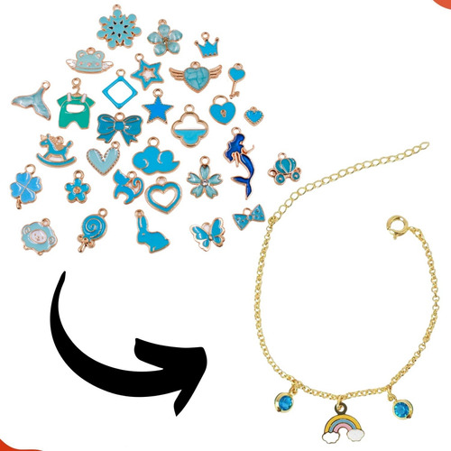 Kit Pingente De Metal Dourado Em Zamac Resinado Com 30 Peças Cor Pingentes Azul Bebe