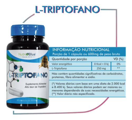 L-triptofano Nutriblue 60 Cápsulas Sem Sabor