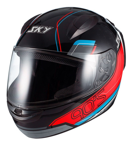 Capacete Sky Two Anos 90 Preto Fosco Transf Azul/vermelho