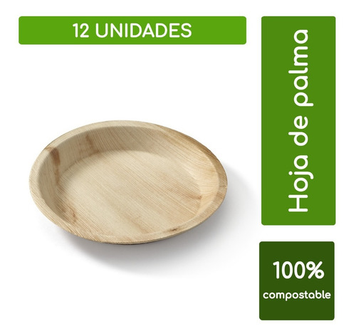 Conjunto de 12 pratos orgânicos de folha de palmeira 100% composto de 20 cm