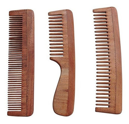 Peines - Healthgoodsin - Set Of 3 Pure Neem Wood Combs For S