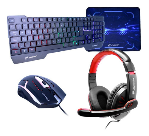 Kit Gamer Audifonos Teclado Mouse, Mouse Pad Fussion Kit2001