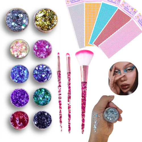 Kit Glitter Bar Strass Autoadhesivo X 3 + 10 Glittergel