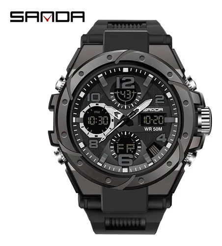 Reloj pulsera Skmei 1389 de cuerpo color negro, analógico-digital, para  hombre, fondo negro, con correa de acero inoxidable color negro, agujas  color blanco y gris, dial negro, blanco y gris, subesferas color