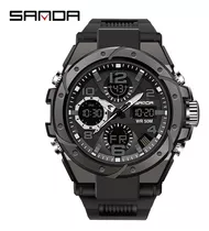 Comprar Reloj Pulsera Sanda 6008 De Cuerpo Color Negro, Analógico-digital, Para Hombre, Fondo Negro, Con Correa De Resina Color Negro, Agujas Color Plata, Negro Y Gris, Dial Negro, Subesferas Color Plata Y Ne