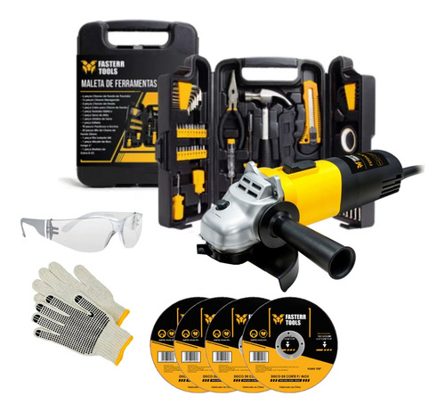 Esmerilhadeira Angular 820w Fasterr + Acessórios Cor Amarelo 127v