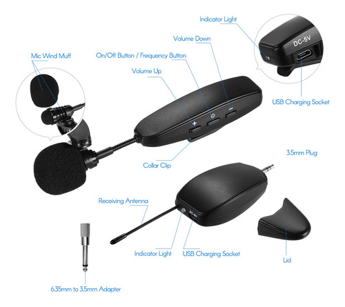 F Sistema De Micrófono Inalámbrico Uhf 2 Transmisor Y 1 Rece