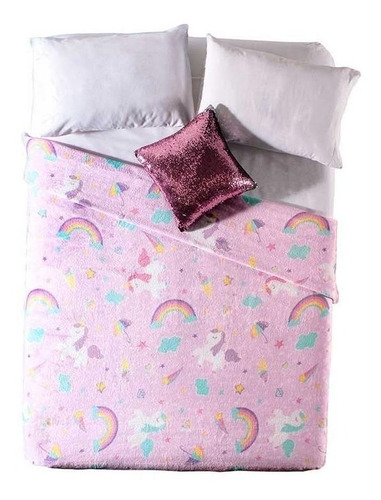 Cobertor Ligero Sweet Unicorn Frazada Para Niñas Vianney Color Rosa