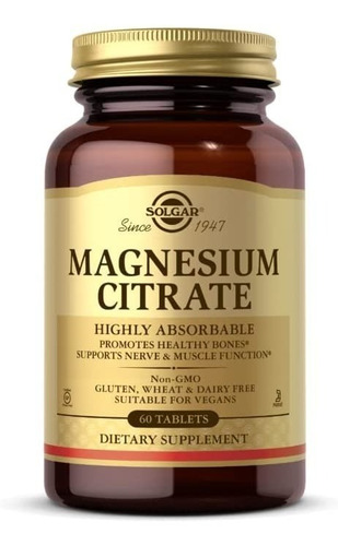 Citrato De Magnesio Magnesium Citrate 60 Tabs Solgar Vegano