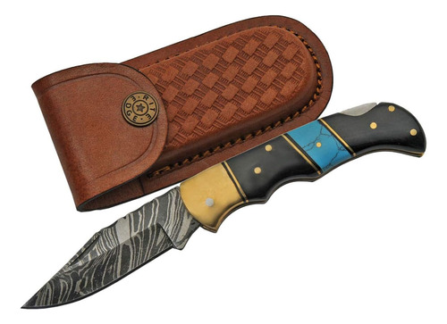 Cuchillo Plegable De Acero Turquesa Y Mango De Cuerno