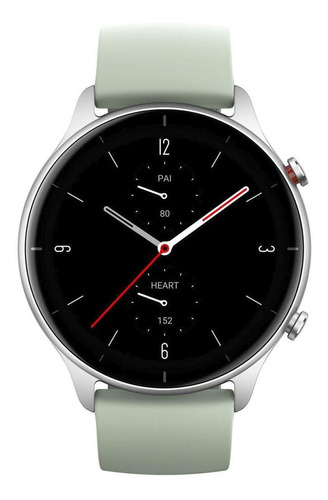 Smartwatch Amazfit Fashion GTR 2e 1.39" caja 46.5mm de  aleación de aluminio plateada, malla  matcha green de  silicona A2023