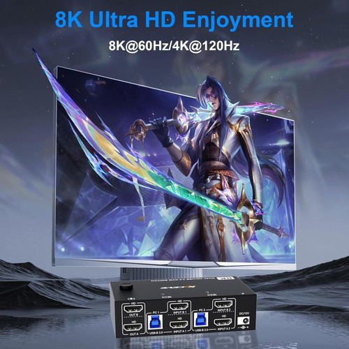 Conmutador De Doble Monitor Usb3.0/hdmi Kc-kvm8202, Enchufe