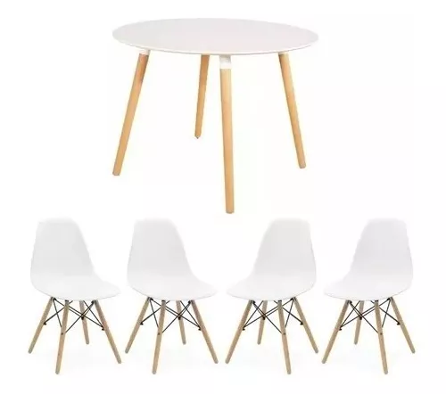 Juego De Mesa Eames Redonda 90x90 + 4 Sillas Eames