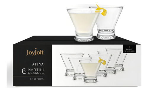 JoyJolt Juego de 6 vasos de Martini – Vasos de cóctel – Copas de Martini sin tallo de 8 onzas – Vasos de Margarita – Vasos para beber licor – Vaso de bar – Vasos de postre de vidrio – Vasos de vidrio