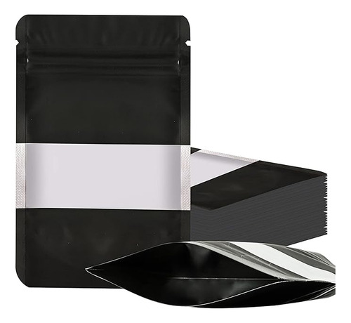 Oraab 100 Bolsas De Almacenamiento De Alimentos Con Cierre Reutilizable, Diseño De Pie Con Ventana Transparente, Hechas De Película De Poliéster Y Aluminio, Resistentes A Olores, 10x15 Cm, Color Negro