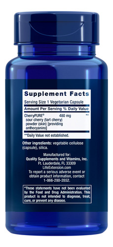 Cereja Ácida Life Extension Com Cherrypure 60 Capsulas 4un