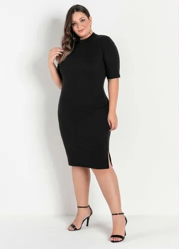 Vestido Midi Preto Tubinho Com Gola Plus Size MercadoLivre