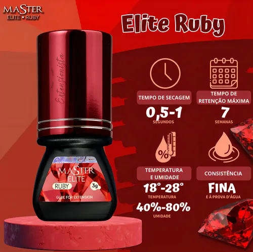 Adhesivo para extensiones de pestañas Elite Master Hs Ruby, 3 ml, color negro