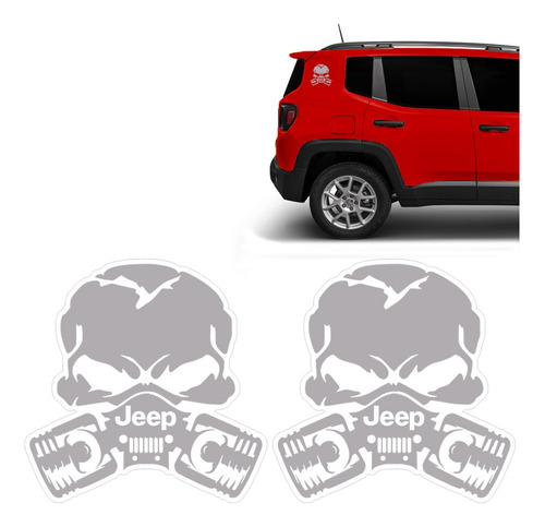 Par Adesivos Caveira Jeep Cinza Emblema Lateral Decorativo