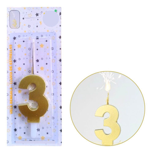Vela Numero 2 En 1 Dorado - Vela Bengala - 3