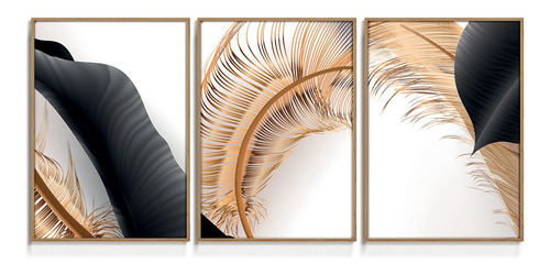Quadro Decorativo Folhas Preto Dourado Sala Quarto Hall