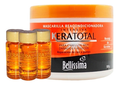 Baño De Crema + 3 Amp Keratotal Pelo Dañados Bellissima 500