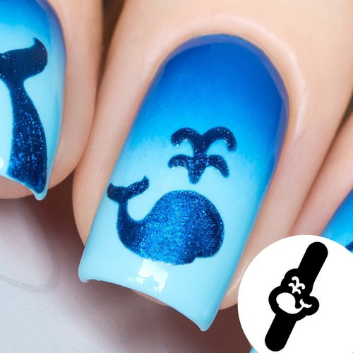 Molde Stencil Unhas - Efeito Com Baleia - 20 Unidades