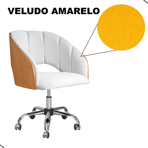 Cadeira Poltrona Giratória Escritório Com Rodinha Nicole Cor Veludo Amarelo