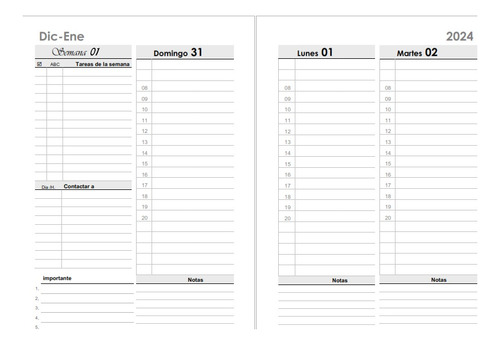 Agenda  Imprimible A5 Semanal 4p 2024 Edite Con Nitro 11 Pdf