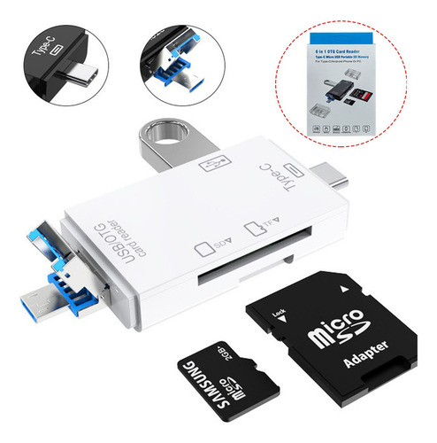 Adaptador Lector Tarjetas Usb Tipo-c Sd Tf Otg Pc Telémóvil Color Blanco