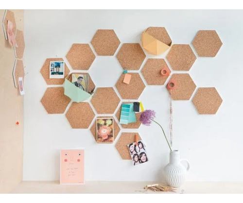 Pared Corcho Hexágonos X 12uni.4mm Decoración Plancha Pared