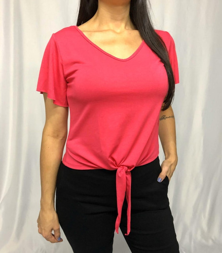Blusa Nozinho Decote V Manga Flare Viscolycra Melancia