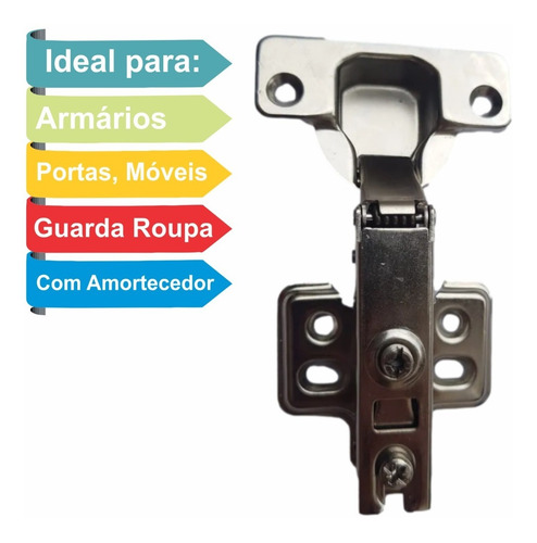 Imagem 5 de 5 de Kit 100 Dobradiças Com Amortecedor Armario Calço Fixo De Aço