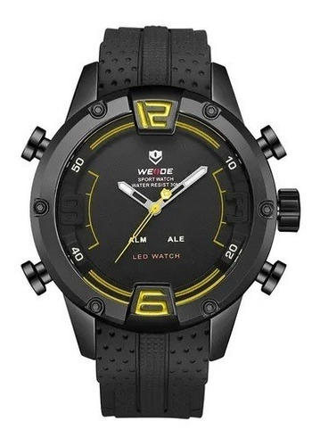 Relógio Masculino Weide Anadigi Wh-7301 - Preto E Amarelo