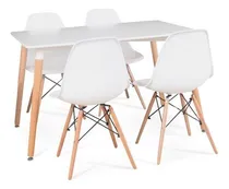 Comprar Juego Comedor Mesa Madera 140 X 80 Eames + 4 Sillas Eames Color Blanco