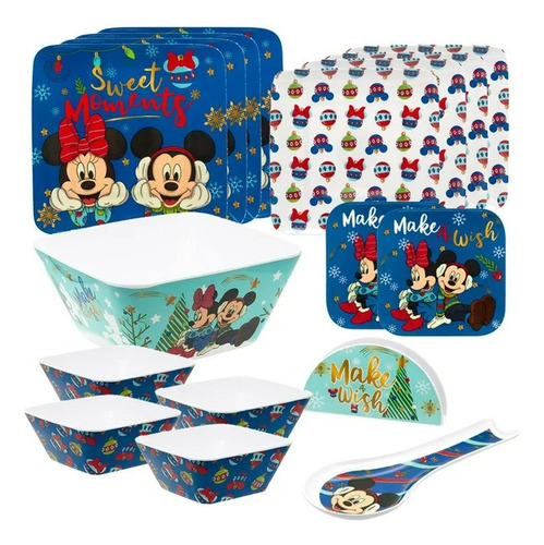 Vajilla Disney 17pz Melamina Mickey Original Azul