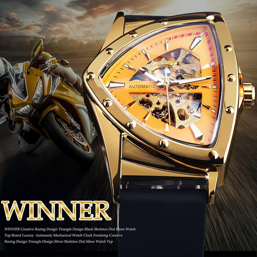 Reloj Automático Hombre Esqueleto Triángulo Dorado