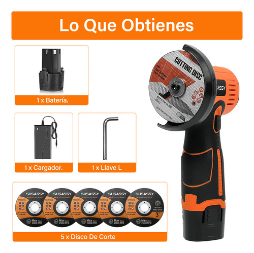 Mini Esmeril Angular Inalámbrica Esmeriladora Pulidora Amolador SUSASSY 3 Inch 12v 18500 Rpm Color Naranja
