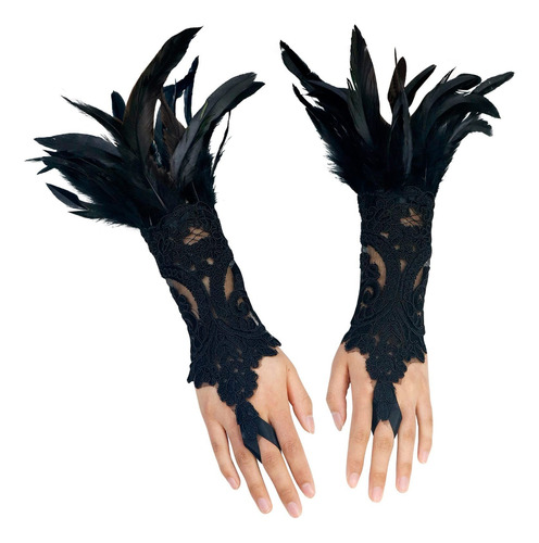 (bk) Guantes De Encaje Para Decoración De Plumas De Vampiros